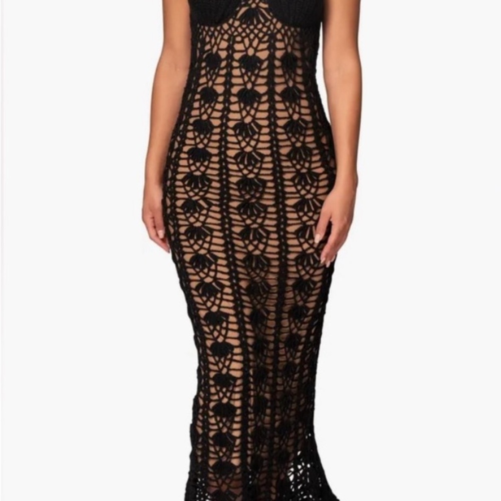 JLUXLABEL Black and Tan Crochet Dress